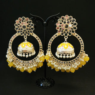 Aisha Yellow Jumbo Mirror Jhumki Hoop Earrings - ECLAT INDIAN JEWELSEarringsYellow