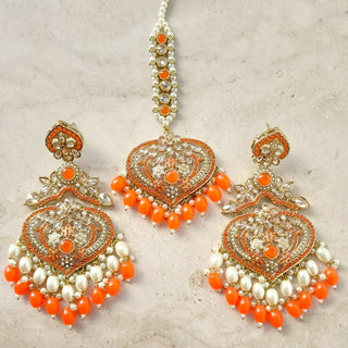 Aishwarya Orange Polki Tikka Set - ECLAT INDIAN JEWELSTikka SetsOrange