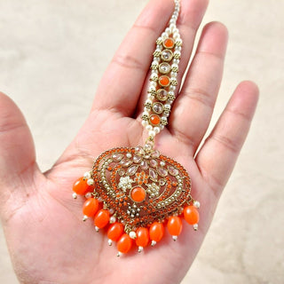 Aishwarya Orange Polki Tikka Set - ECLAT INDIAN JEWELSTikka SetsOrange