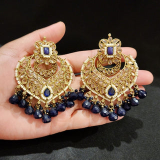 Alessandra Blue Sheesh Phool Earrings Polki Set - ECLAT INDIAN JEWELSTikka SetsBlue