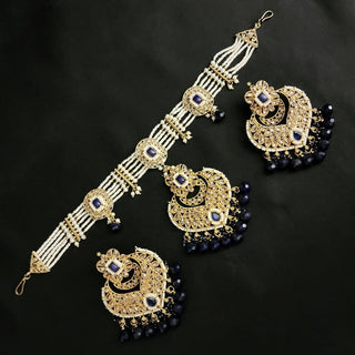 Alessandra Blue Sheesh Phool Earrings Polki Set - ECLAT INDIAN JEWELSTikka SetsBlue