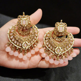 Alessandra Pink Sheesh Phool Earrings Polki Set - ECLAT INDIAN JEWELSTikka SetsPink