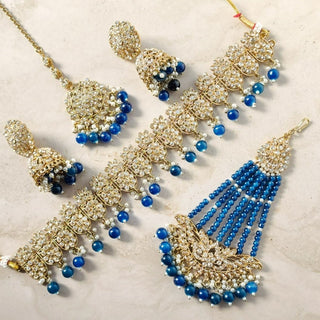 Alia Blue Choker Necklace Set with Tikka & Passa - ECLAT INDIAN JEWELSNecklace SetsBlue