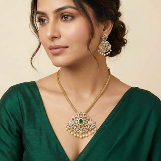 Alia Green Moissanite Peacock CZ Diamond Simulant Necklace Set - ECLAT INDIAN JEWELSNecklace SetsGreen
