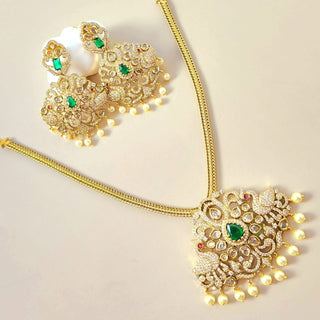 Alia Green Moissanite Peacock CZ Diamond Simulant Necklace Set - ECLAT INDIAN JEWELSNecklace SetsGreen