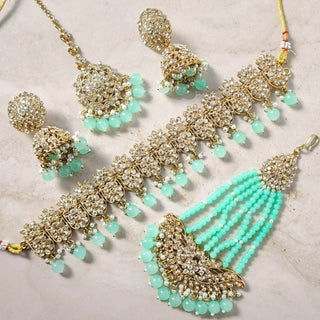 Alia Mint Green Choker Necklace Set with Tikka & Passa - ECLAT INDIAN JEWELSNecklace SetsGreen