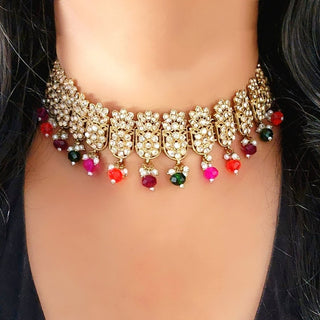 Alia Multicolour Choker Necklace Set with Tikka & Passa - ECLAT INDIAN JEWELSNecklace SetsMulticolour