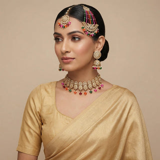 Alia Multicolour Choker Necklace Set with Tikka & Passa - ECLAT INDIAN JEWELSNecklace SetsMulticolour