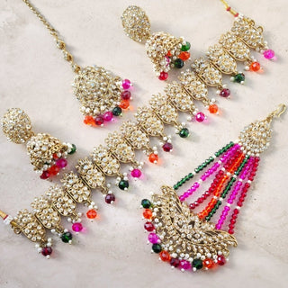 Alia Multicolour Choker Necklace Set with Tikka & Passa - ECLAT INDIAN JEWELSNecklace SetsMulticolour