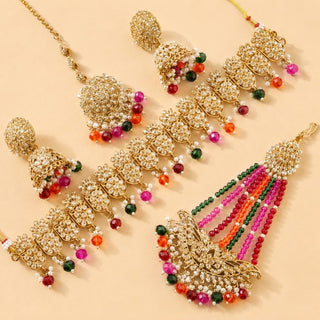Alia Multicolour Choker Necklace Set with Tikka & Passa - ECLAT INDIAN JEWELSNecklace SetsMulticolour