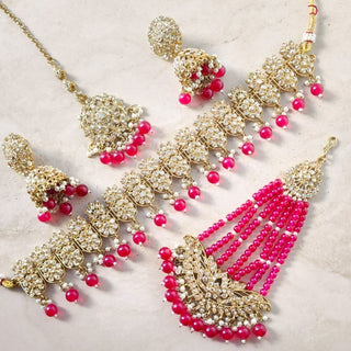 Alia Pink Choker Necklace Set with Tikka & Passa - ECLAT INDIAN JEWELSNecklace SetsPink