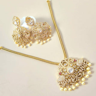 Alia White Moissanite Peacock CZ Diamond Simulant Necklace Set - ECLAT INDIAN JEWELSNecklace SetsWhite