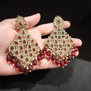 Alice Dark Red Kundan Earrings - ECLAT INDIAN JEWELSEarringsRed