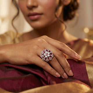 Alice Red Adjustable Diamond Simulant Ring - ECLAT INDIAN JEWELSRingsRed