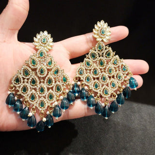 Alice Teal Blue Kundan Earrings - ECLAT INDIAN JEWELSEarringsBlue