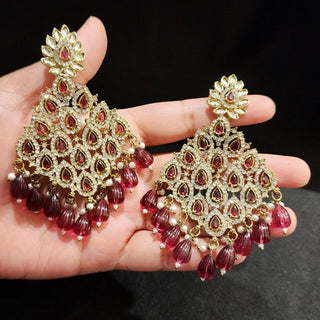 Alice Wine Red Kundan Earrings - ECLAT INDIAN JEWELSEarringsRed