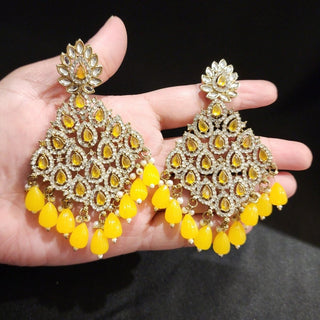 Alice Yellow Kundan Earrings - ECLAT INDIAN JEWELSEarringsYellow