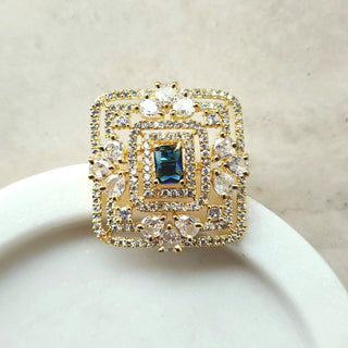 Alicea Blue Gold Adjustable Diamond Simulant Ring - ECLAT INDIAN JEWELSRingsBlue