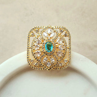 Alicea Light Blue Gold Adjustable Diamond Simulant Ring - ECLAT INDIAN JEWELSRingsBlue