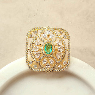 Alicea Sea Green Gold Adjustable Diamond Simulant Ring - ECLAT INDIAN JEWELSRingsGold