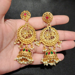 Alicen Rajwadi Gold Multicolour Jhumki Earrings - ECLAT INDIAN JEWELSEarringsGold