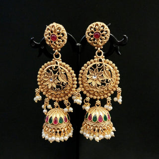 Alicen Rajwadi Gold Multicolour Jhumki Earrings - ECLAT INDIAN JEWELSEarringsGold