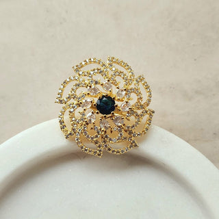 Alicia Blue Gold Adjustable Diamond Simulant Ring - ECLAT INDIAN JEWELSRingsGold