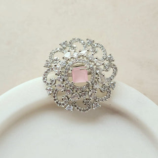 Alicia Silver Pink Adjustable Diamond Simulant Ring - ECLAT INDIAN JEWELSRingsPink