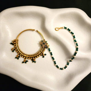 Alira Green Pearl Nath (no piercing needed) - ECLAT INDIAN JEWELSNose Ring (Nath)Gold