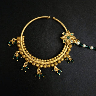 Alira Green Pearl Nath (no piercing needed) - ECLAT INDIAN JEWELSNose Ring (Nath)Gold