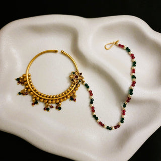 Alira Multicolour Gold Pearl Nath (no piercing needed) - ECLAT INDIAN JEWELSNose Ring (Nath)Gold