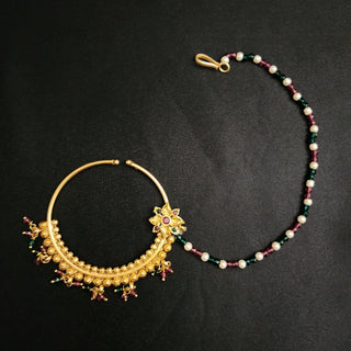 Alira Multicolour Gold Pearl Nath (no piercing needed) - ECLAT INDIAN JEWELSNose Ring (Nath)Gold