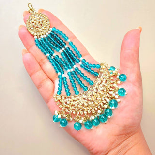Alisha Teal Blue Polki Choker Necklace Set with Tikka & Passa - ECLAT INDIAN JEWELSNecklace SetsBlue