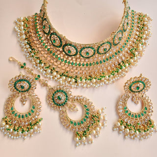Alison Green Polki Necklace Set with Tikka - ECLAT INDIAN JEWELSNecklace SetsGreen