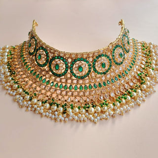 Alison Green Polki Necklace Set with Tikka - ECLAT INDIAN JEWELSNecklace SetsGreen