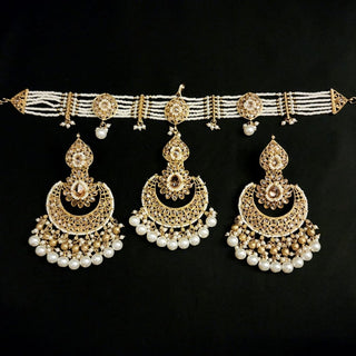 Alyssa White Sheesh Phool Earrings Polki Tikka Set - ECLAT INDIAN JEWELSTikka SetsWhite