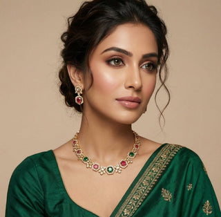 Amara Multicolour CZ Diamond Simulant Necklace Set - ECLAT INDIAN JEWELSNecklace SetsMulticolour