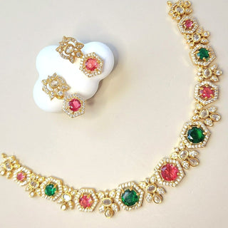 Amara Multicolour CZ Diamond Simulant Necklace Set - ECLAT INDIAN JEWELSNecklace SetsMulticolour