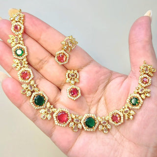 Amara Multicolour CZ Diamond Simulant Necklace Set - ECLAT INDIAN JEWELSNecklace SetsMulticolour
