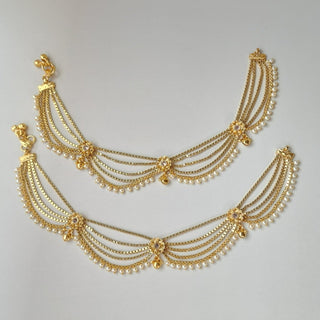 Amina Bridal 5 Layered Gold - Plated Anklets / Payal - ECLAT INDIAN JEWELSAnklets (Payal)White