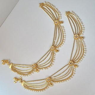 Amina Bridal 5 Layered Gold - Plated Anklets / Payal - ECLAT INDIAN JEWELSAnklets (Payal)White