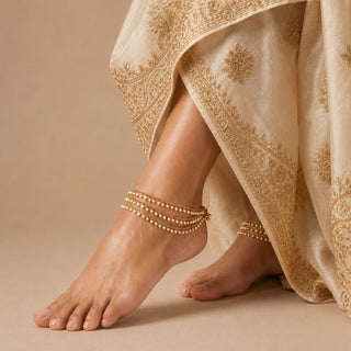 Amina Bridal 5 Layered Gold - Plated Anklets / Payal - ECLAT INDIAN JEWELSAnklets (Payal)White