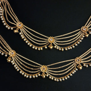 Amina Bridal Kundan Pearl Chain Anklets / Payal - ECLAT INDIAN JEWELSAnklets (Payal)White