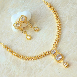 Amy Gold Diamond Simulant Necklace Set - ECLAT INDIAN JEWELSNecklace SetsGold