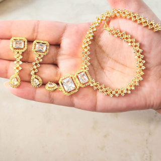 Amy Gold Diamond Simulant Necklace Set - ECLAT INDIAN JEWELSNecklace SetsGold