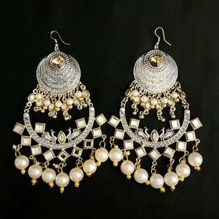 Andrea White Shoulder Duster German Silver Earrings - ECLAT INDIAN JEWELSEarringsSilver