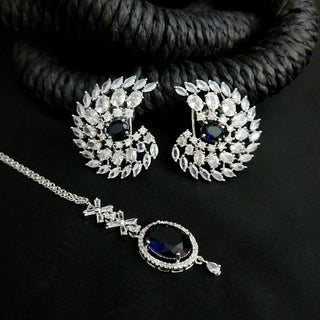 Angel Blue CZ Diamond Simulant Tikka Set - ECLAT INDIAN JEWELSTikka SetsBlue