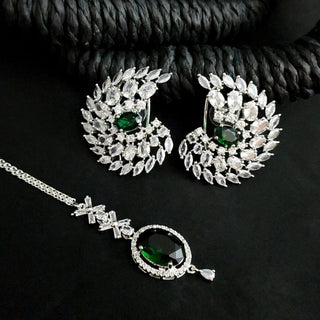 Angel Green CZ Diamond Simulant Tikka Set - ECLAT INDIAN JEWELSTikka SetsGreen