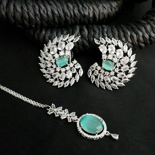 Angel Mint Green CZ Diamond Simulant Tikka Set - ECLAT INDIAN JEWELSTikka SetsGreen