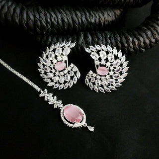 Angel Pink CZ Diamond Simulant Tikka Set - ECLAT INDIAN JEWELSTikka SetsPink